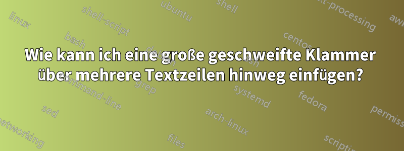 Wie kann ich eine große geschweifte Klammer über mehrere Textzeilen hinweg einfügen?
