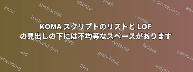 KOMA スクリプトのリストと LOF の見出しの下には不均等なスペースがあります