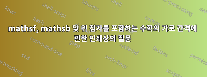 mathsf, mathsb 및 위 첨자를 포함하는 수학의 가로 간격에 관한 인쇄상의 질문
