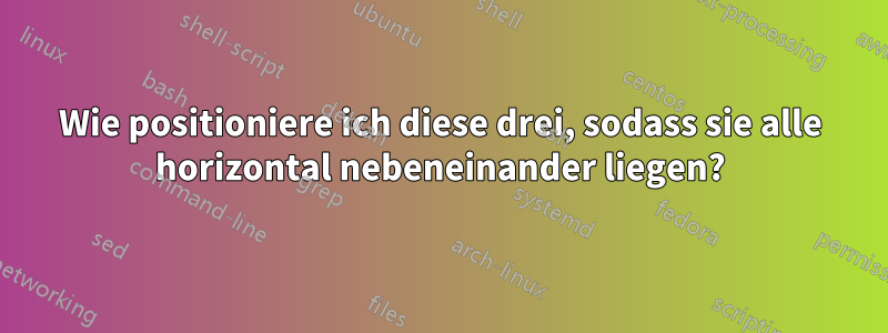 Wie positioniere ich diese drei, sodass sie alle horizontal nebeneinander liegen?