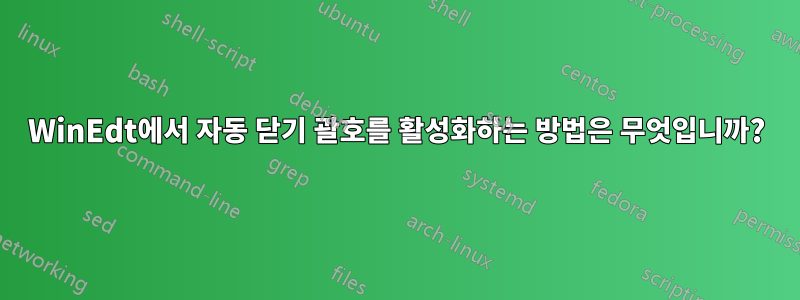 WinEdt에서 자동 닫기 괄호를 활성화하는 방법은 무엇입니까?