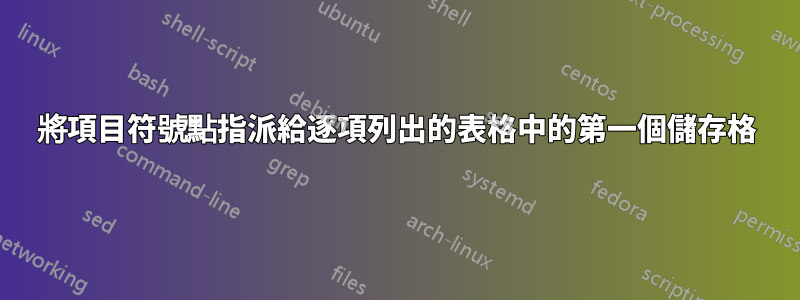 將項目符號點指派給逐項列出的表格中的第一個儲存格