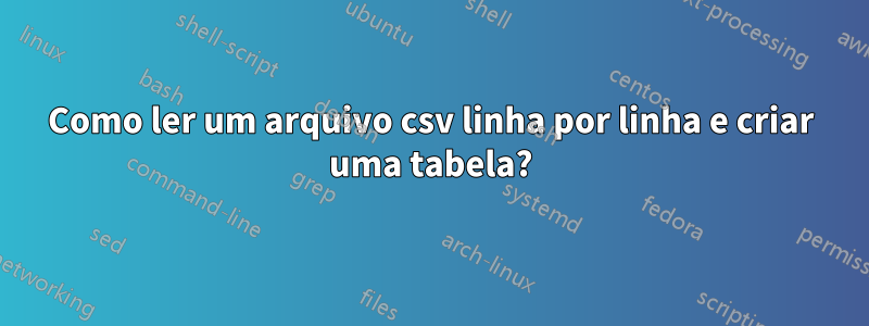 Como ler um arquivo csv linha por linha e criar uma tabela?