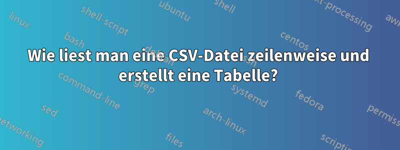 Wie liest man eine CSV-Datei zeilenweise und erstellt eine Tabelle?