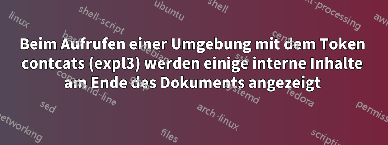 Beim Aufrufen einer Umgebung mit dem Token contcats (expl3) werden einige interne Inhalte am Ende des Dokuments angezeigt