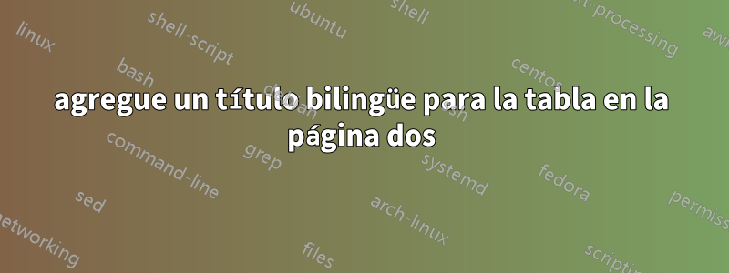 agregue un título bilingüe para la tabla en la página dos