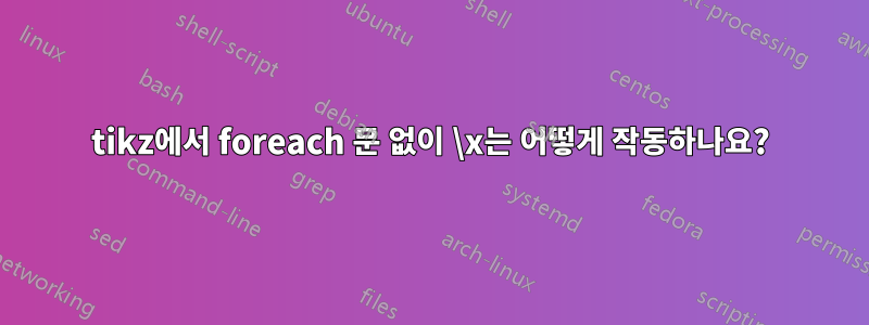 tikz에서 foreach 문 없이 \x는 어떻게 작동하나요?