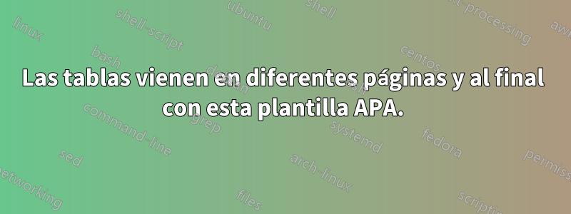 Las tablas vienen en diferentes páginas y al final con esta plantilla APA.
