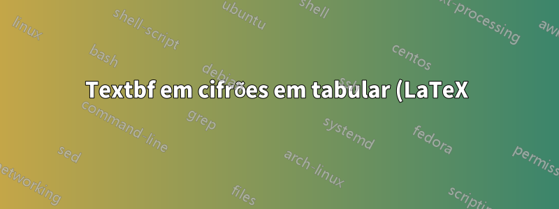 Textbf em cifrões em tabular (LaTeX)