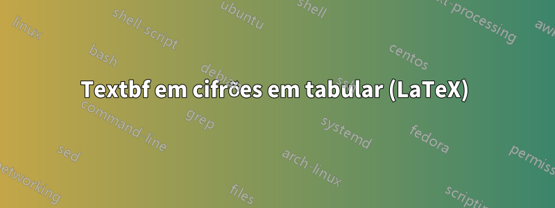Textbf em cifrões em tabular (LaTeX)