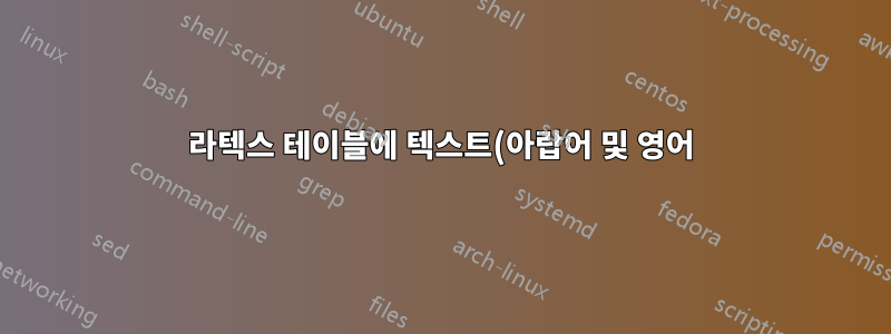 라텍스 테이블에 텍스트(아랍어 및 영어)를 맞추는 방법