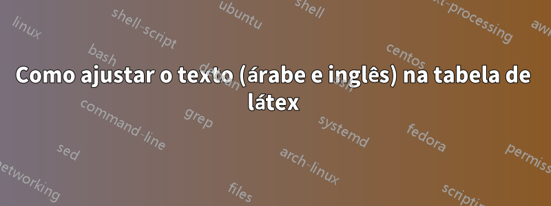 Como ajustar o texto (árabe e inglês) na tabela de látex