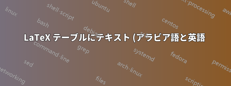 LaTeX テーブルにテキスト (アラビア語と英語) を収める方法