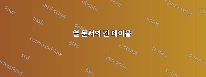 4열 문서의 긴 테이블