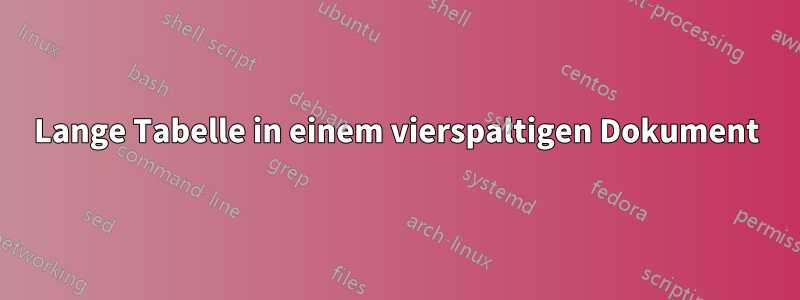 Lange Tabelle in einem vierspaltigen Dokument