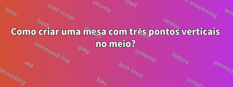 Como criar uma mesa com três pontos verticais no meio?