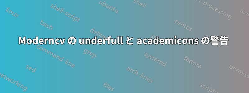 Moderncv の underfull と academicons の警告