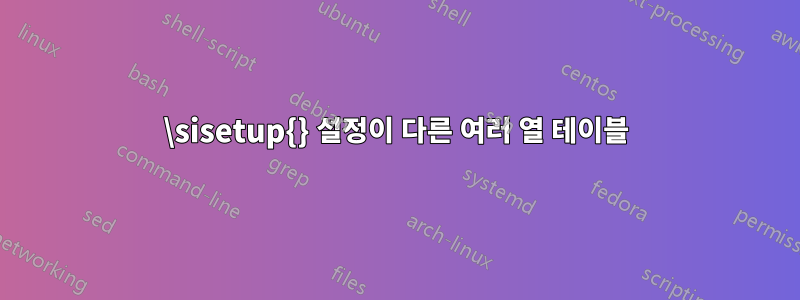 \sisetup{} 설정이 다른 여러 열 테이블