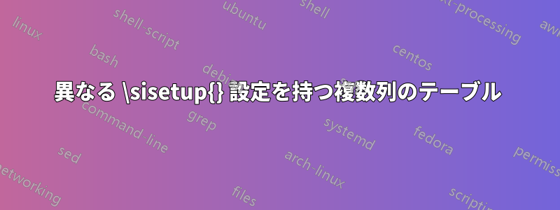 異なる \sisetup{} 設定を持つ複数列のテーブル