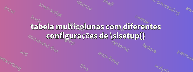 tabela multicolunas com diferentes configurações de \sisetup{}