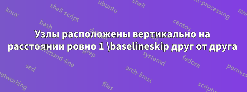 Узлы расположены вертикально на расстоянии ровно 1 \baselineskip друг от друга