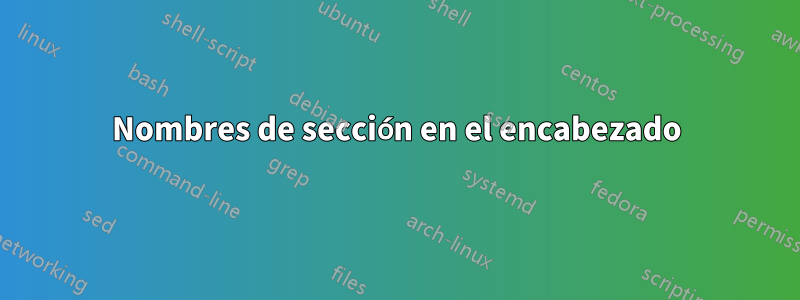 Nombres de sección en el encabezado