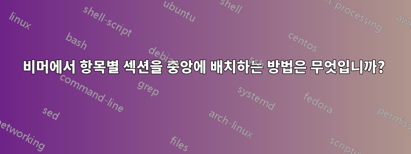비머에서 항목별 섹션을 중앙에 배치하는 방법은 무엇입니까?