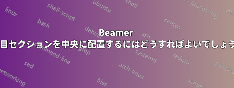 Beamer で項目セクションを中央に配置するにはどうすればよいでしょうか?