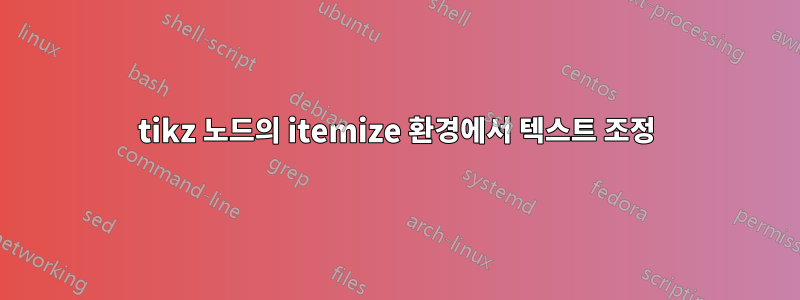 tikz 노드의 itemize 환경에서 텍스트 조정
