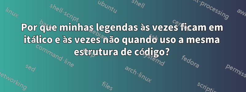 Por que minhas legendas às vezes ficam em itálico e às vezes não quando uso a mesma estrutura de código?