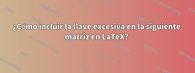 ¿Cómo incluir la llave excesiva en la siguiente matriz en LaTeX?