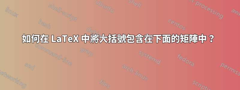如何在 LaTeX 中將大括號包含在下面的矩陣中？