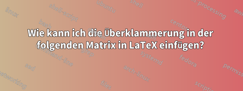 Wie kann ich die Überklammerung in der folgenden Matrix in LaTeX einfügen?