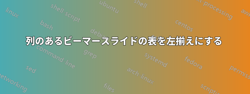 列のあるビーマースライドの表を左揃えにする