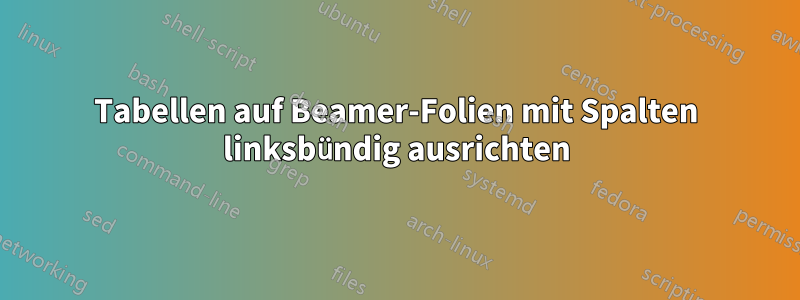 Tabellen auf Beamer-Folien mit Spalten linksbündig ausrichten