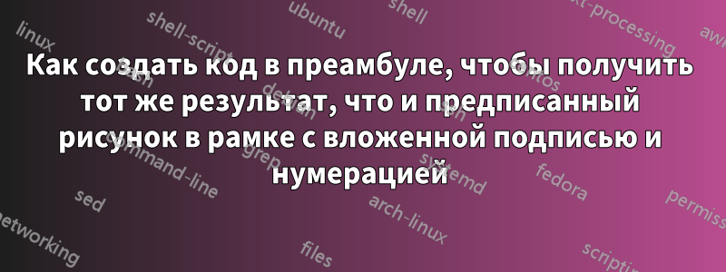 Как создать код в преамбуле, чтобы получить тот же результат, что и предписанный рисунок в рамке с вложенной подписью и нумерацией