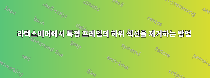 라텍스비머에서 특정 프레임의 하위 섹션을 제거하는 방법