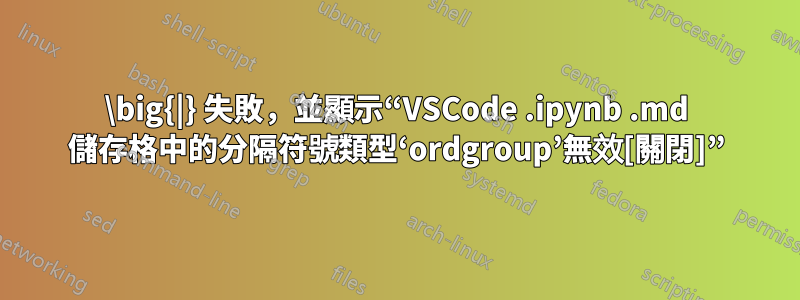 \big{|} 失敗，並顯示“VSCode .ipynb .md 儲存格中的分隔符號類型‘ordgroup’無效[關閉]”