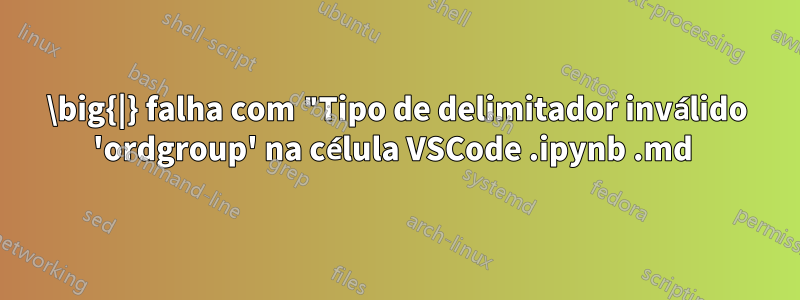 \big{|} falha com "Tipo de delimitador inválido 'ordgroup' na célula VSCode .ipynb .md 