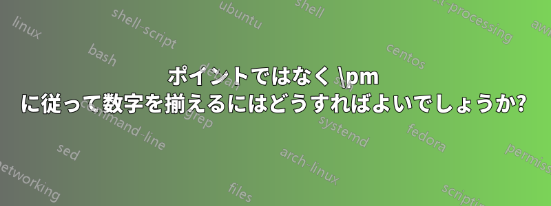ポイントではなく \pm に従って数字を揃えるにはどうすればよいでしょうか?