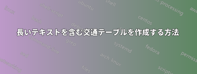 長いテキストを含む交通テーブルを作成する方法