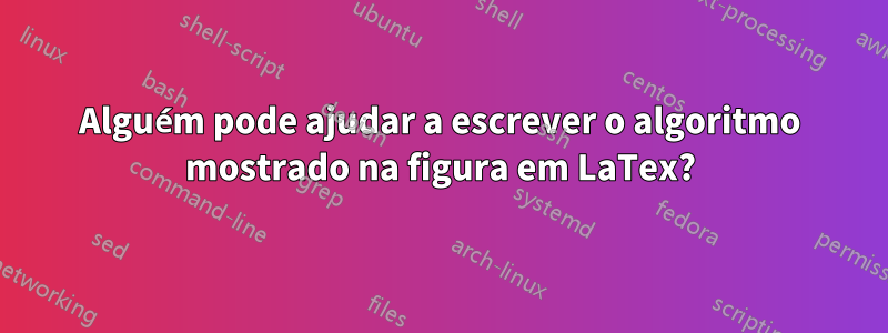 Alguém pode ajudar a escrever o algoritmo mostrado na figura em LaTex?