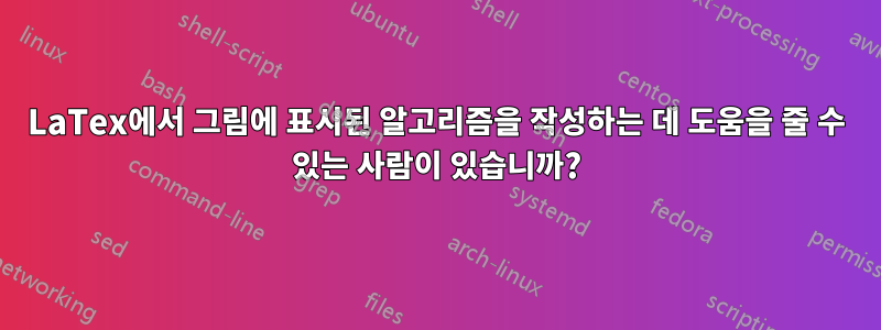 LaTex에서 그림에 표시된 알고리즘을 작성하는 데 도움을 줄 수 있는 사람이 있습니까?