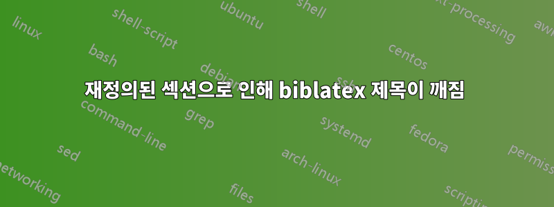재정의된 섹션으로 인해 biblatex 제목이 깨짐