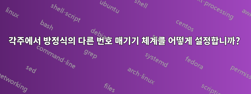 각주에서 방정식의 다른 번호 매기기 체계를 어떻게 설정합니까?