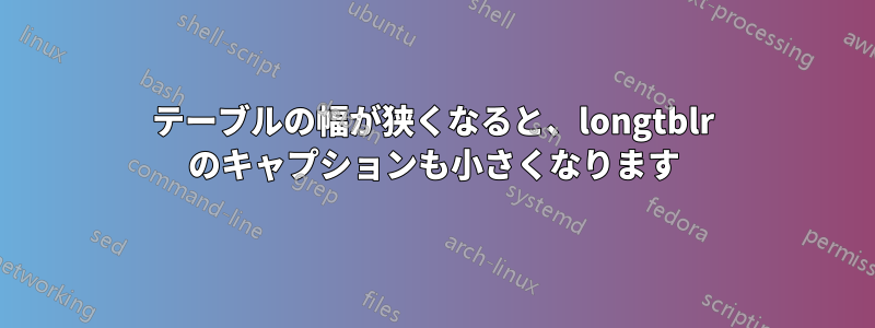 テーブルの幅が狭くなると、longtblr のキャプションも小さくなります