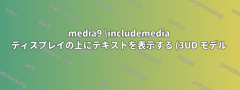 media9 \includemedia ディスプレイの上にテキストを表示する (3UD モデル)
