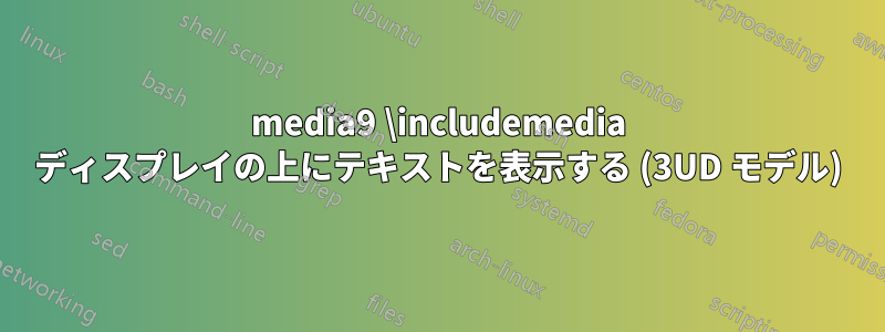 media9 \includemedia ディスプレイの上にテキストを表示する (3UD モデル)