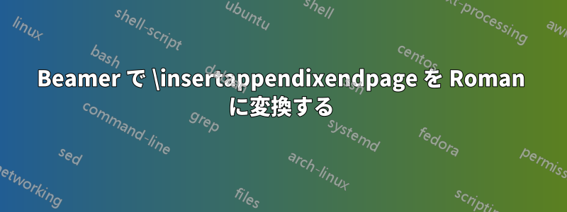 Beamer で \insertappendixendpage を Roman に変換する