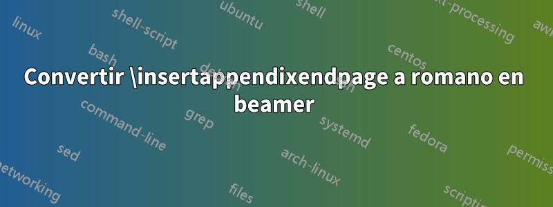 Convertir \insertappendixendpage a romano en beamer
